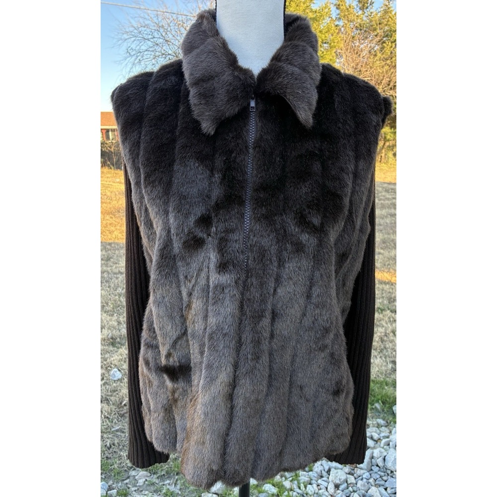 Carolina Colours Brown Faux Fur Sweater Zip Cardigan Size L Retro Mob Boss